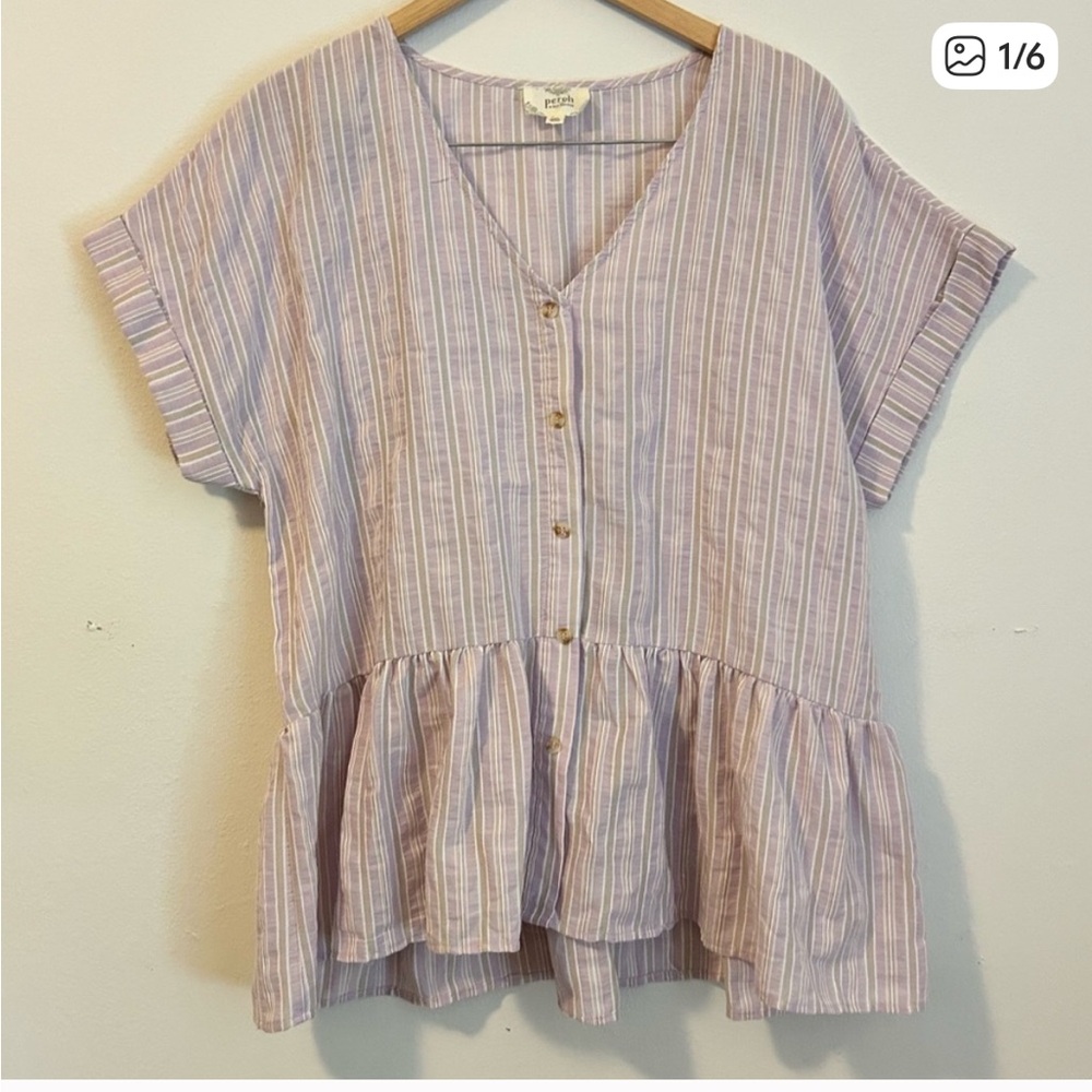 Perch 1XL Women’s Purple Stripes Babydoll Top